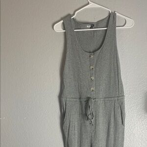 Gray Ribbed Sleeveless Jumpsuit